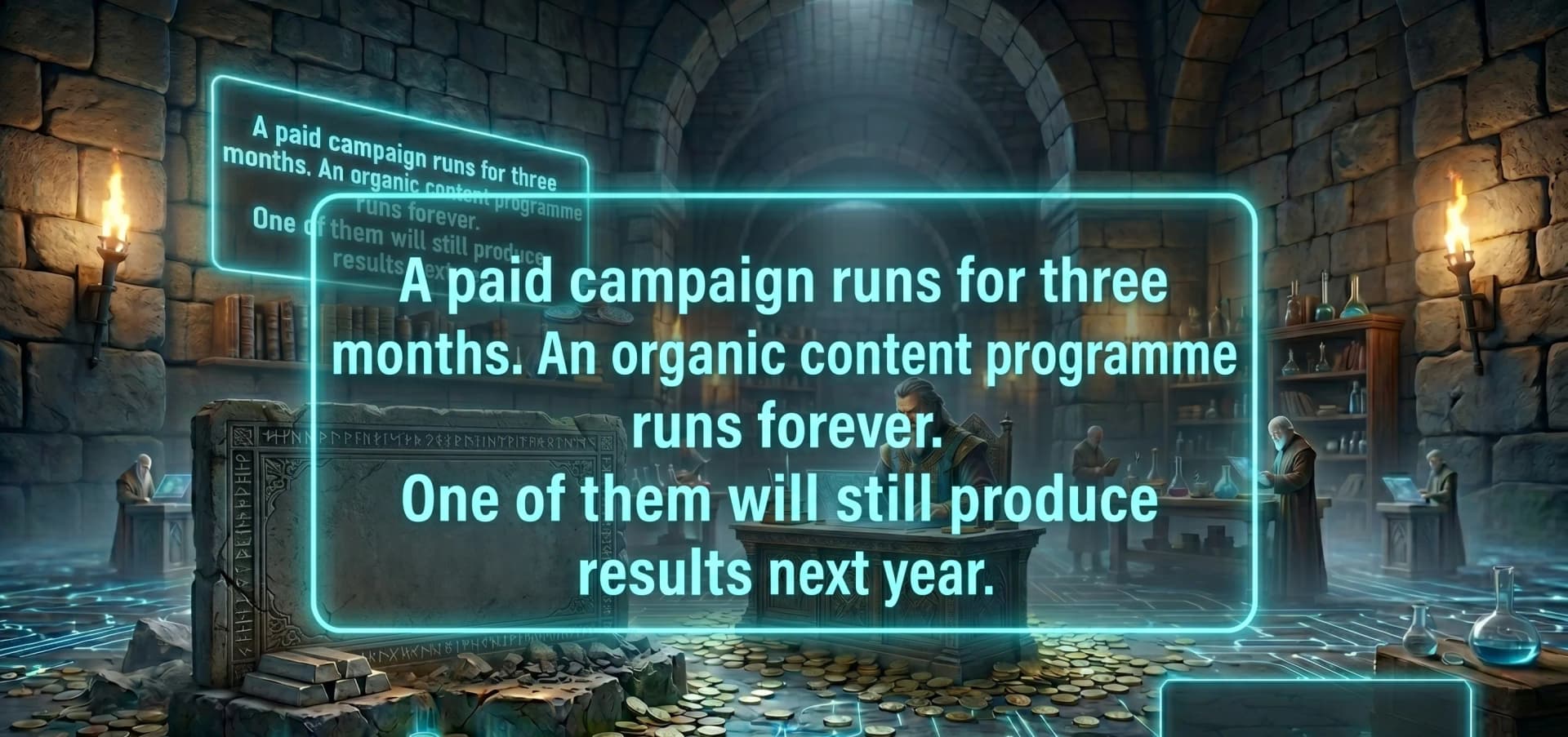 A paid campaign runs for three months. An organic content programme runs forever.