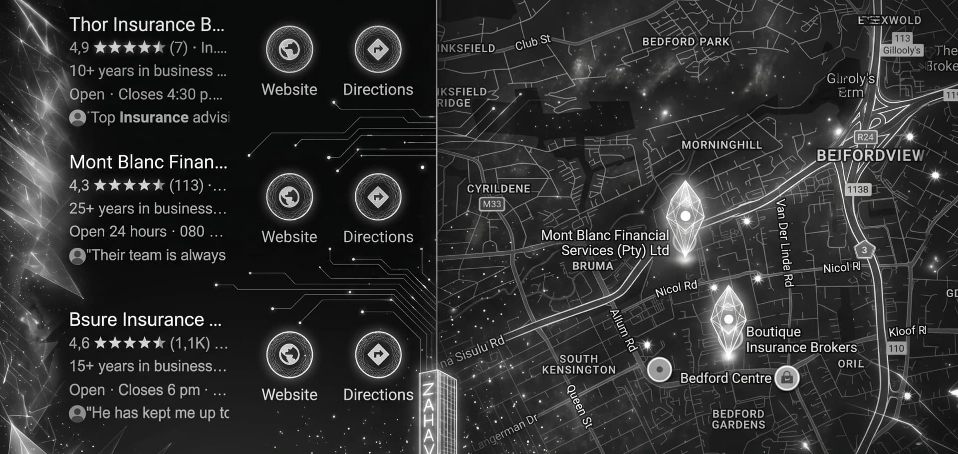 Local map pack showing Mont Blanc Financial Services ranking above competitors