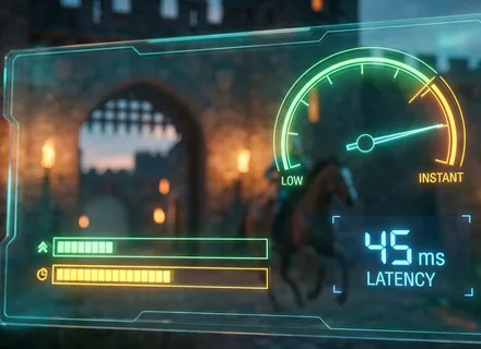 A page-load speed gauge near instant, showing a fast Next.js and Vercel website