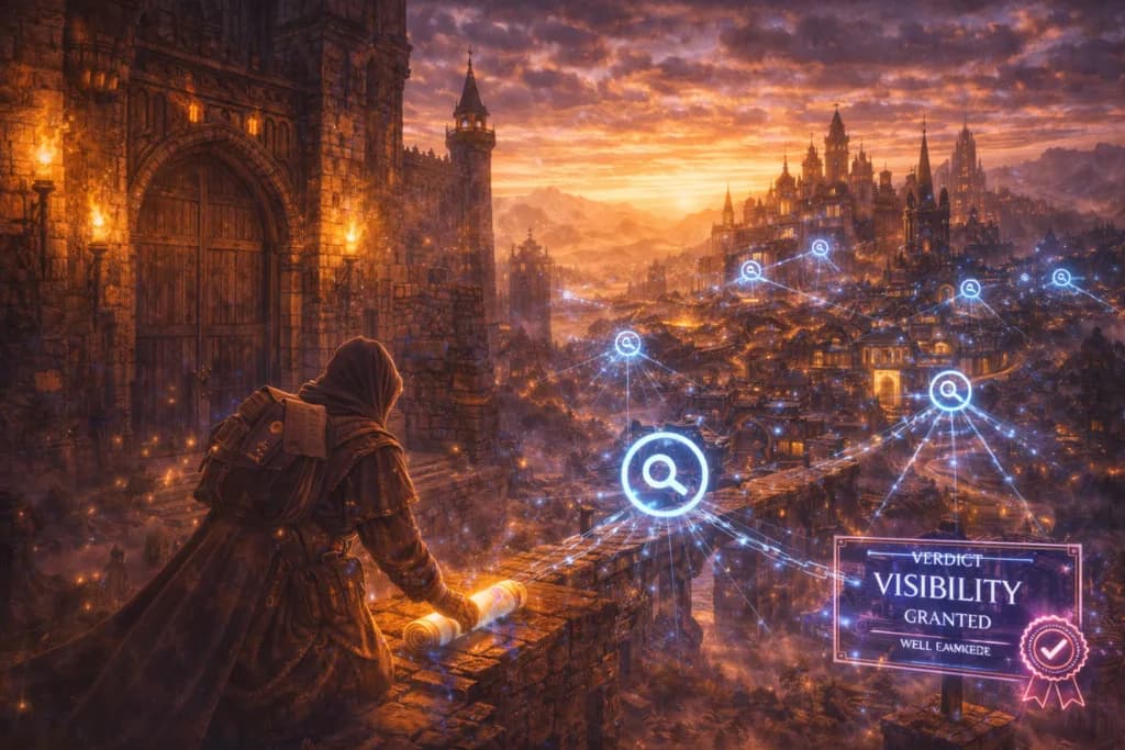 A lone messenger delivering one glowing scroll to a medieval kingdom shows that posting once is rarely enough to build strong ranking.