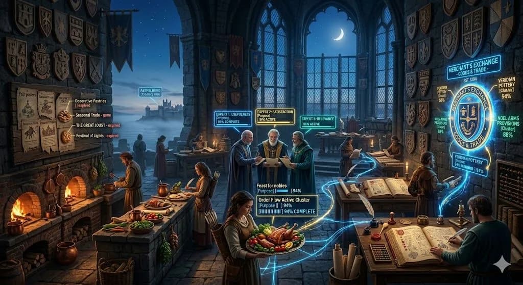 A medieval archive kitchen comparing nourishing and empty scrolls shows how the Helpful Content System prioritizes content that truly helps people.
