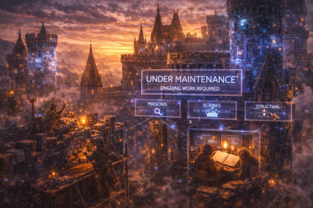 A medieval castle under repair shows that SEO is an ongoing process rather than a one-time fix.