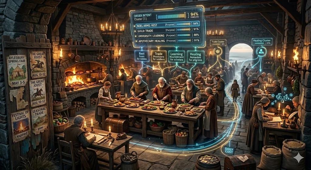 A medieval kitchen preparing different meals for different guests shows how search intent is about serving the right answer to the right person.